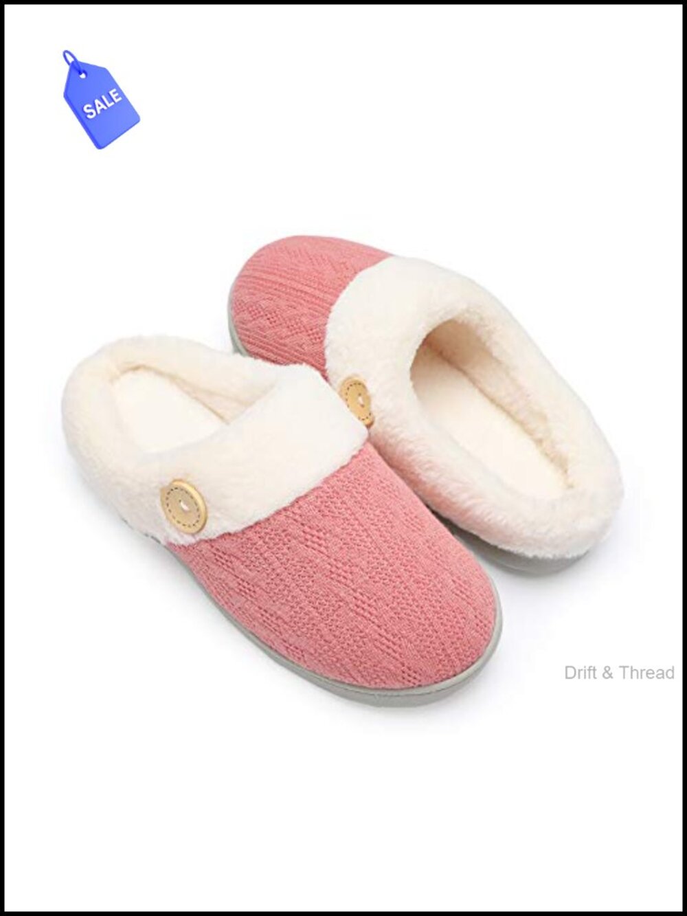 Womens Memory Foam Slippers Knitted Faux Fur Lined Anti-Skid Rubber Sole Cozy